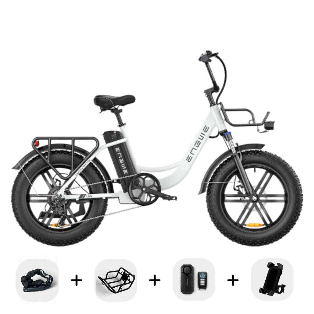 Engwe L20 - Fatbike - Wit + Art 2 kettingslot + voorrekje + alarmsysteem + telefoonhouder