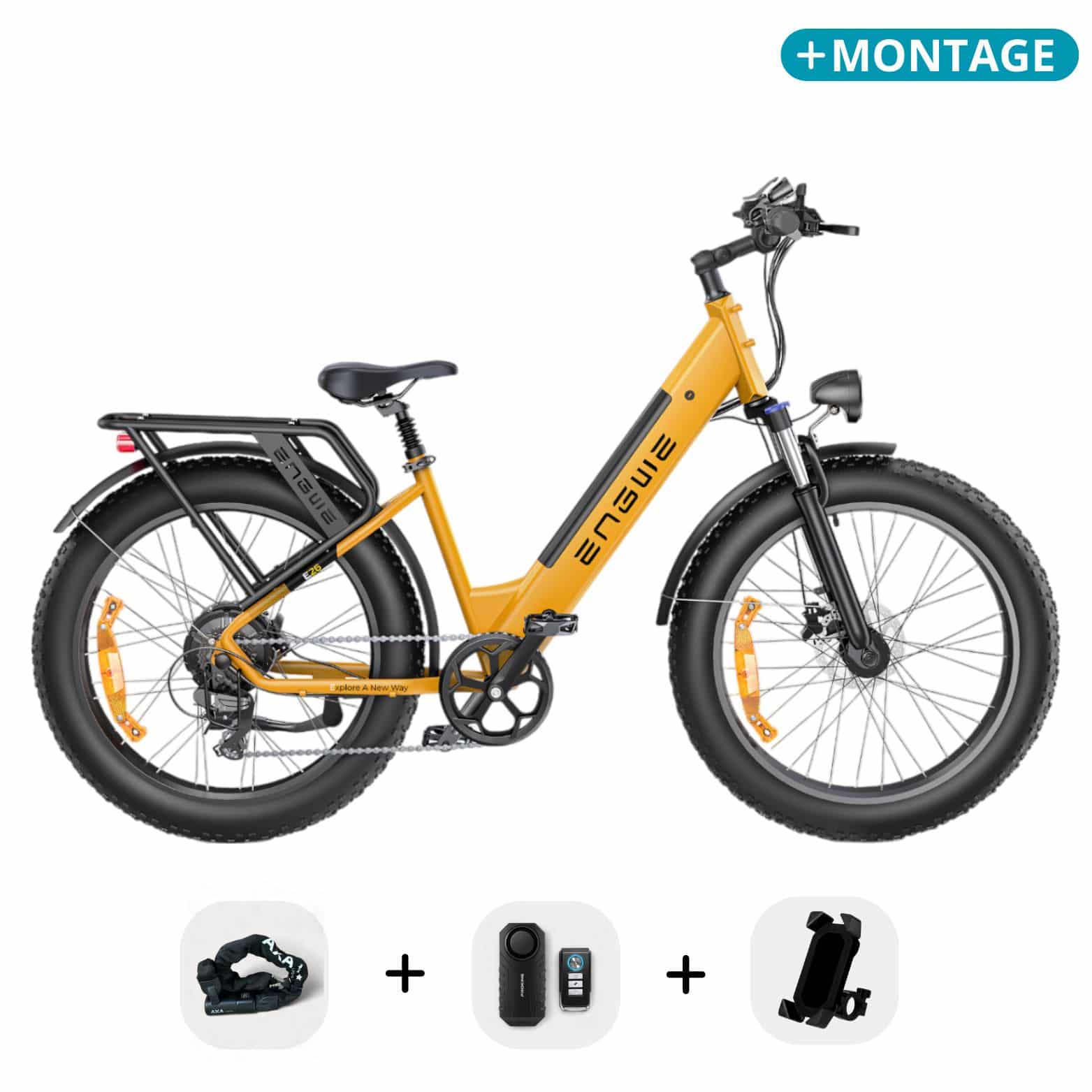 ENGWE E26 - Niedriger Einstieg - Orange + Telefonhalter + ART 2 Kettenschloss