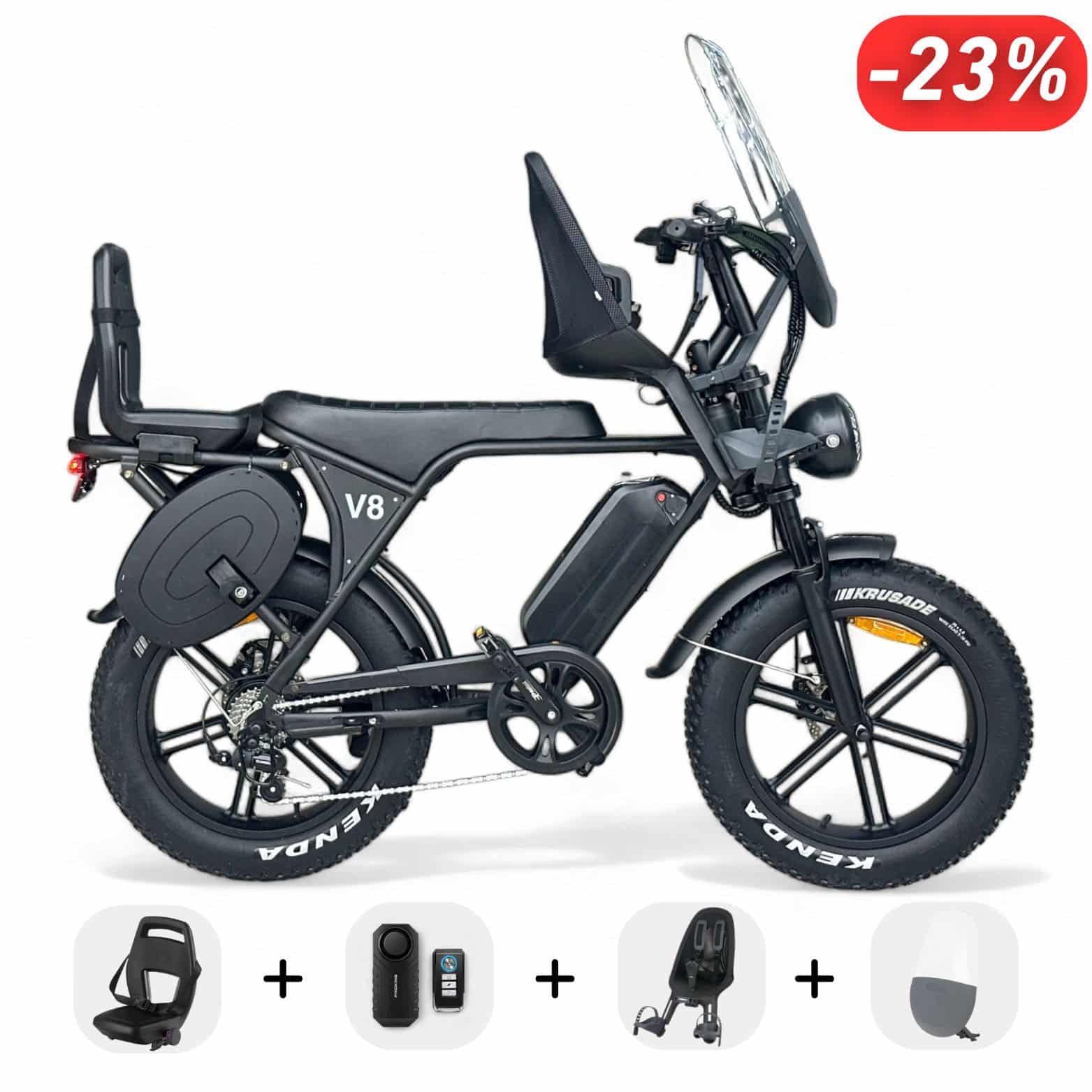 OUXI V8 3.0 2024 Family | Schwarz | Gratis ART 3 Kettenschloss | Alarmsystem